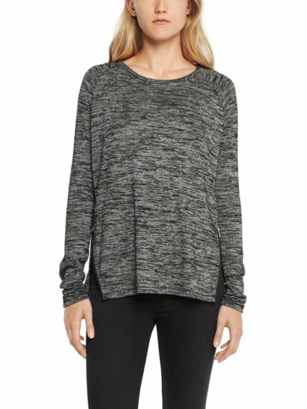Rag & Bone Camden Long Sleeve Top with Zippers in Black Heather